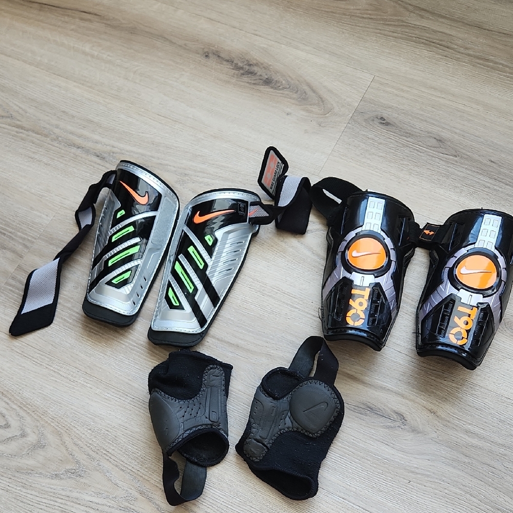 Nike Shin Guards with Ankle Protectors — Black, Silver, Orange, Neon Green